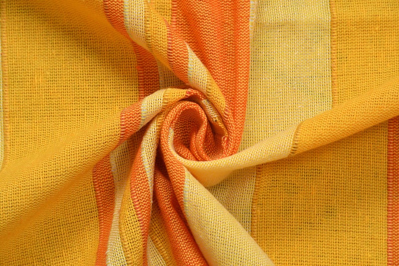 RANGBHAR Handloom Cotton Double Bedsheet Without Pillow Covers, Woven Striped Bedcover, 90 x 100 inch, Yellow and Orange,210 TC - Image 3