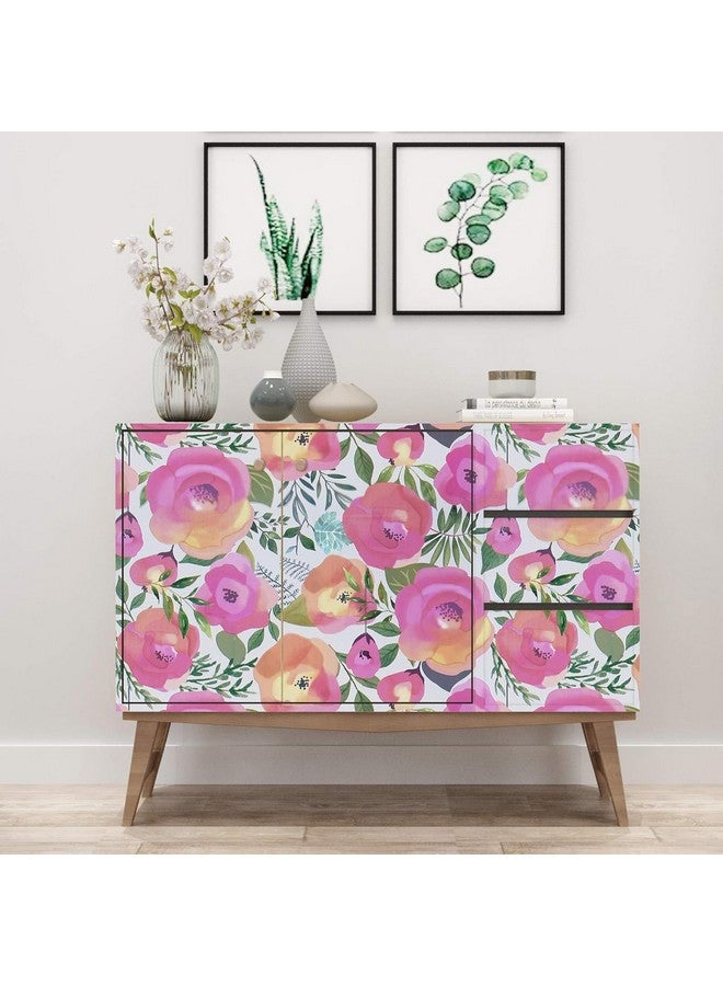 WENMER Pink Floral Wallpaper 17.7" x 236" Peel and Stick Peach Pink Flower Wallpaper Decorative Watercolor Removable Wallpaper for Dresser Cabinet Shelf Liner Bedroom Bathroom Accent Walls - Image 3