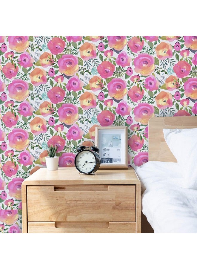 WENMER Pink Floral Wallpaper 17.7" x 236" Peel and Stick Peach Pink Flower Wallpaper Decorative Watercolor Removable Wallpaper for Dresser Cabinet Shelf Liner Bedroom Bathroom Accent Walls - Image 4