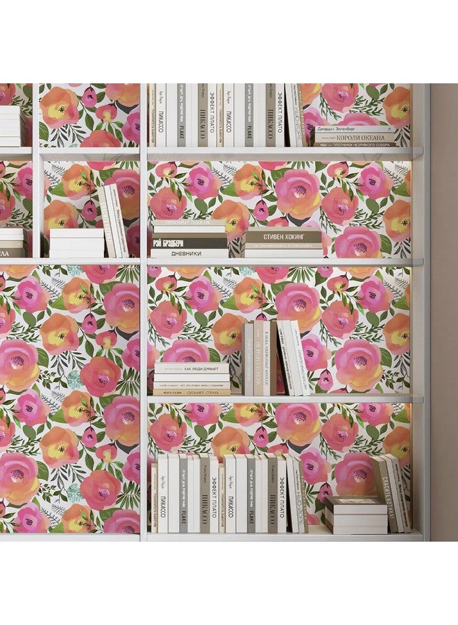 WENMER Pink Floral Wallpaper 17.7" x 236" Peel and Stick Peach Pink Flower Wallpaper Decorative Watercolor Removable Wallpaper for Dresser Cabinet Shelf Liner Bedroom Bathroom Accent Walls - Image 5