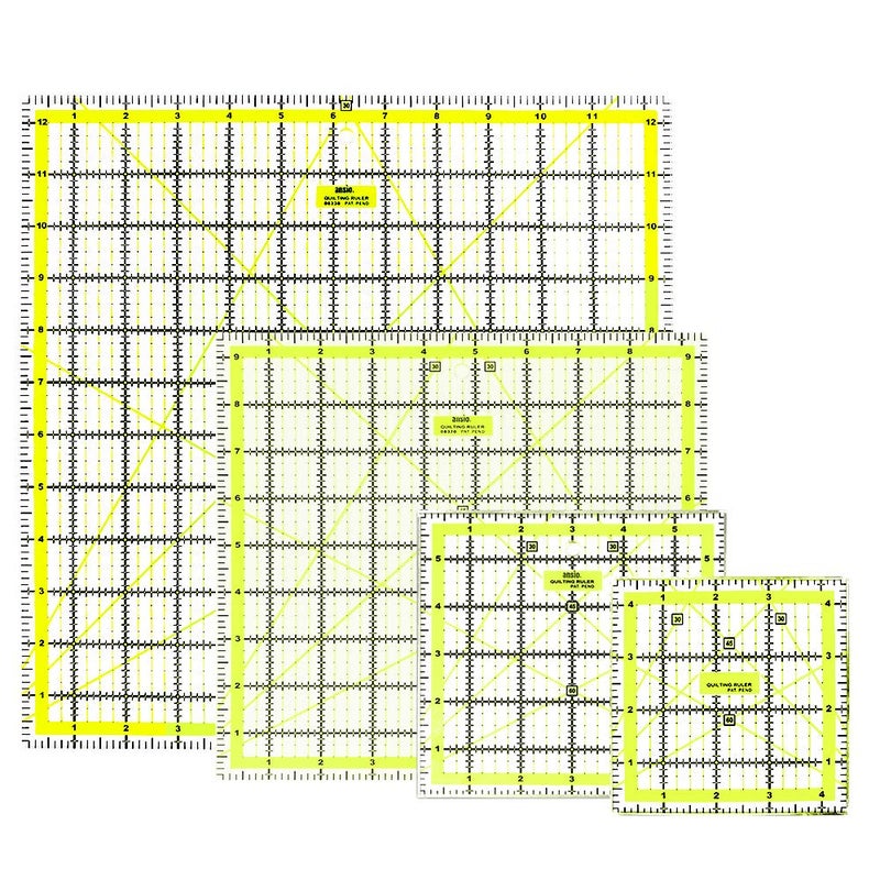 ANSIO Square Quilting Ruler Transparent Acrylic Non Slip Patchwork Sewing Ruler with Color Grid Lines Imperial 45x45 6x6 95x95 125x125