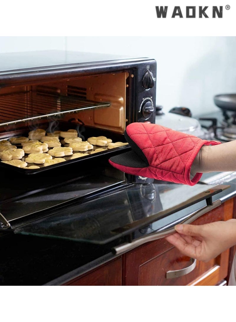 WAOKN Red Non-Slip Heat-Resistant Oven Mitts,Kitchen Heat-Resistant Gloves, Perfect for Baking and Barbecue, Provides Superior Protection Against High Temperatures, Essential Kitchen Tool  - Image 2
