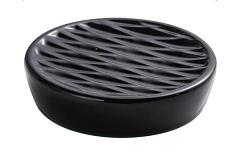 UMAI Premium Ceramic Soap Dish Holder | Easy to Clean & Moisture Resistant | for Bathroom Kitchen Sink | Scratch Proof Round Soap Case | Black - Image 1