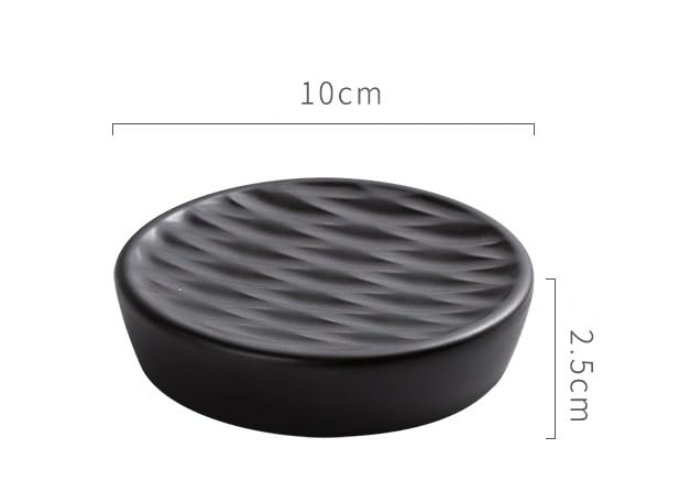 UMAI Premium Ceramic Soap Dish Holder | Easy to Clean & Moisture Resistant | for Bathroom Kitchen Sink | Scratch Proof Round Soap Case | Black - Image 2
