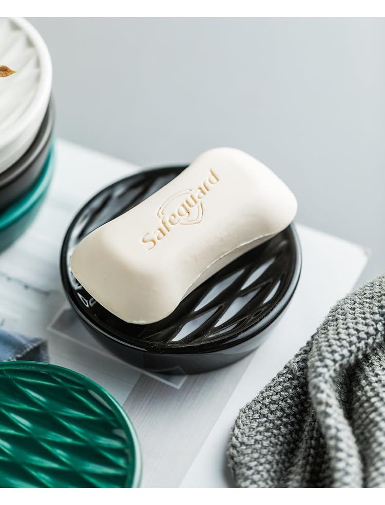 UMAI Premium Ceramic Soap Dish Holder | Easy to Clean & Moisture Resistant | for Bathroom Kitchen Sink | Scratch Proof Round Soap Case | Black - Image 4