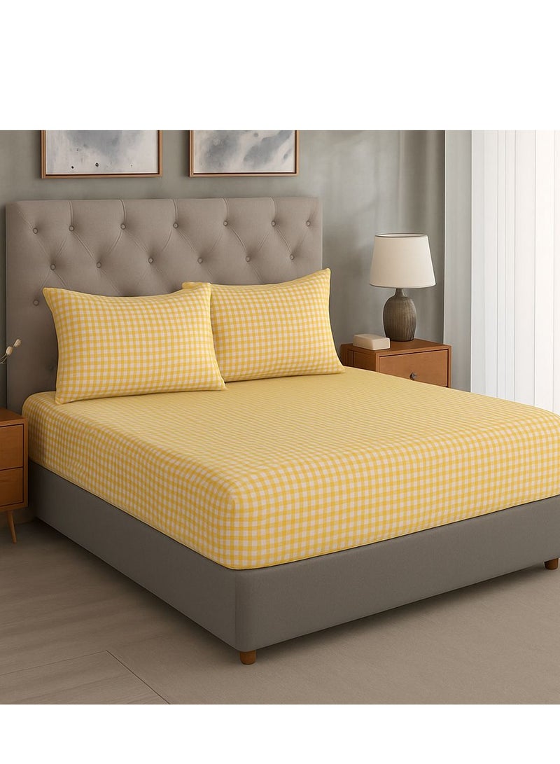 Yarlin-Bed Set (Fitted Bedsheet for 160 cm beds and 2 Small Pillowcases (Yellow Cheks) Design