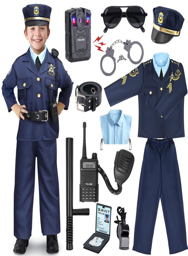 G.C Kids Police Costume Boys Cop Costumes Accessories Shoulder Light Hat Belt Recorder Girls Police Officer Gear Halloween Career Day Gifts (M(8-10Y)) - Image 1