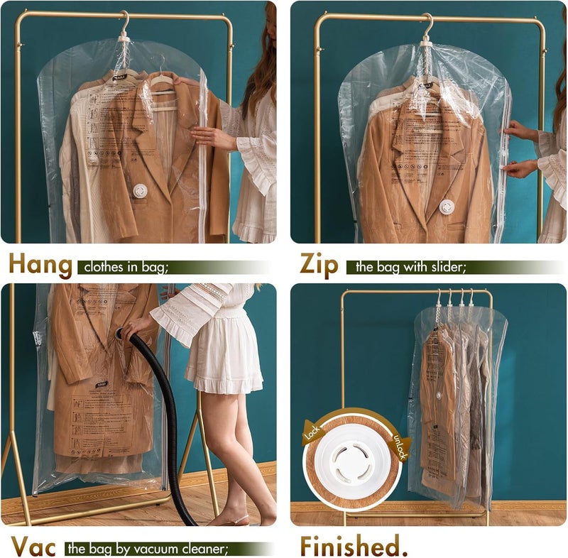 Taili Hanging Vacuum Sealer Storage Space Saver Bags for Clothing, Suits and Jackets, Closet Organizers, 6 Pack Jumbo Clear - Image 5