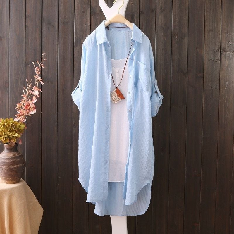 7-color 6-size mid-length sun protection clothing womens summer Korean-style loose beach shirt versatile cardigan thin coat fashion 201 black - Image 3