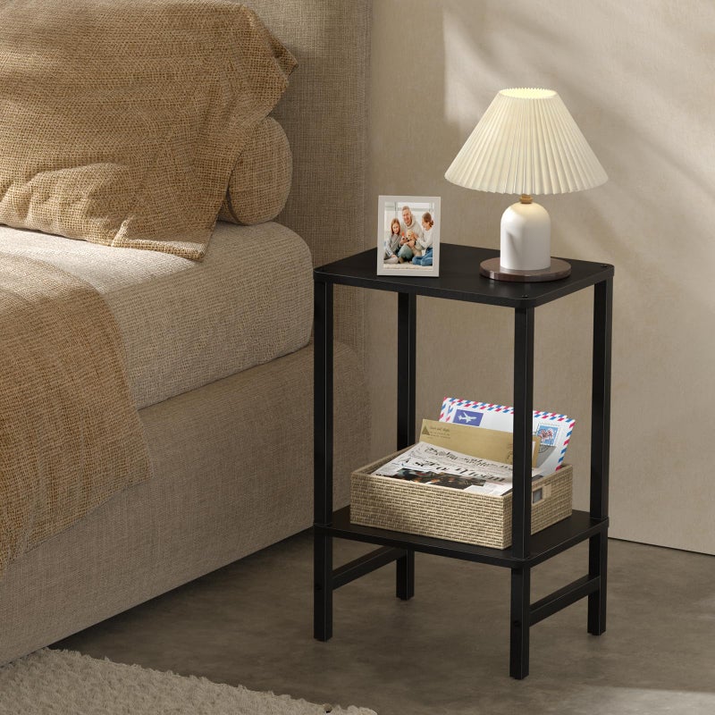YUFAM Side Table End Table Tall Night Stand 2-Tier for Living Room Bedroom Bathroom Office Furniture Black - Image 4