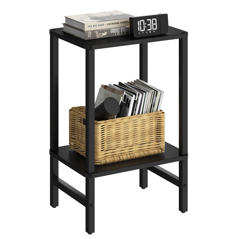 YUFAM Side Table End Table Tall Night Stand 2-Tier for Living Room Bedroom Bathroom Office Furniture Black - Image 1