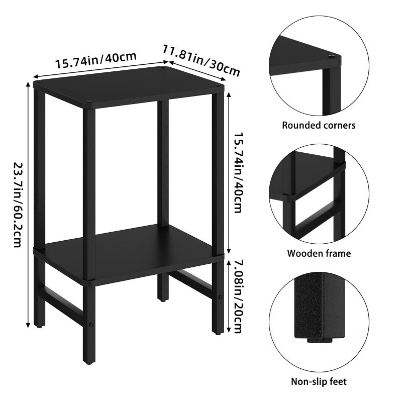 YUFAM Side Table End Table Tall Night Stand 2-Tier for Living Room Bedroom Bathroom Office Furniture Black - Image 3