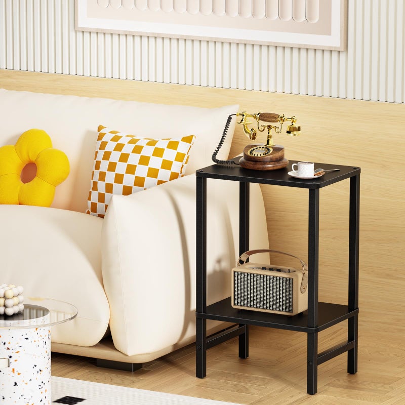 YUFAM Side Table End Table Tall Night Stand 2-Tier for Living Room Bedroom Bathroom Office Furniture Black - Image 2