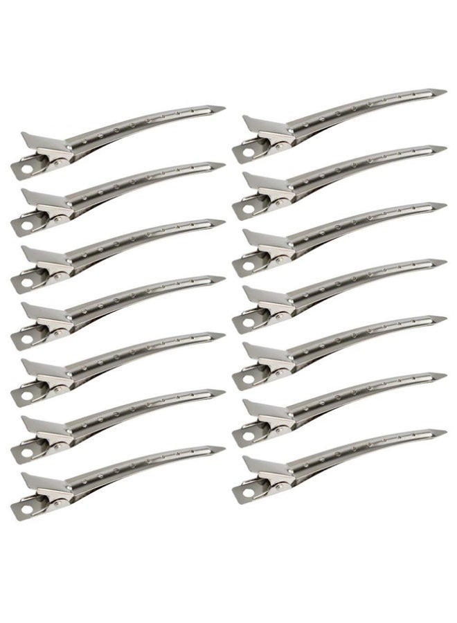 QINGYAN 14-Piece  Duck Bill Clips 9cm Rustproof Metal Alligator Curl Clips with Holes for Hair Styling Hair Colouring Silver - Image 2