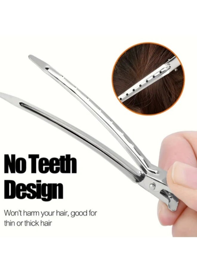 QINGYAN 14-Piece  Duck Bill Clips 9cm Rustproof Metal Alligator Curl Clips with Holes for Hair Styling Hair Colouring Silver - Image 5