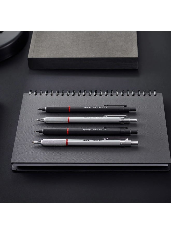 Rotring Rapid Pro Mechanical Pencil HB 0.7 mm Lead Propelling Pencil Reduced Lead Breakage Silver Chrome Full-Metal Barrel - Image 5