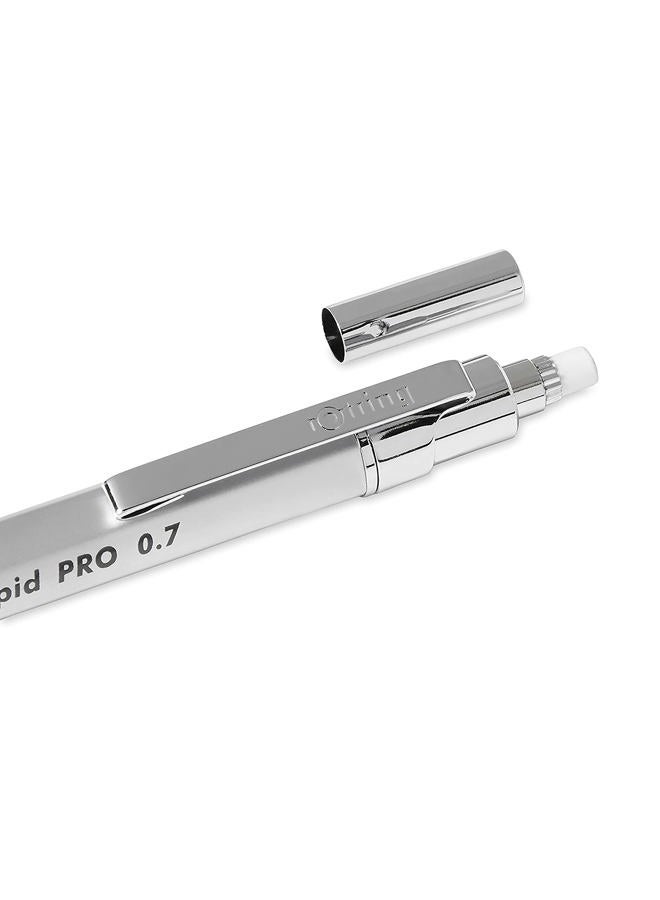 Rotring Rapid Pro Mechanical Pencil HB 0.7 mm Lead Propelling Pencil Reduced Lead Breakage Silver Chrome Full-Metal Barrel - Image 2
