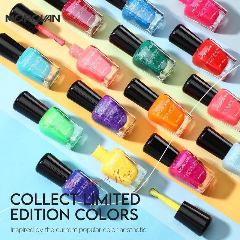 Morovan Nail Polish Set Fingernail: Shimmer Glitter Air Dry 15 Bright Colors 0.27oz Neon Regular Nail Polish Kit Finger Nail Set Gift for Women Spring Summer - Image 2