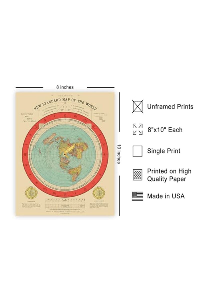 Poster Master Vintage Map - 8x10 Unframed Wall Art Print - New Standard of the World - Flat Earth Gleason's Map - Great Wall Decor Gift for Home, Office, Living Room, Bedroom - Image 3