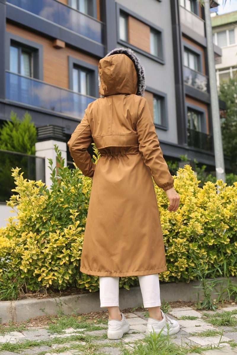 Vibeys Collection Brown Fur Lined and Waterproof Women's Winter Coat & Jacket - Image 5