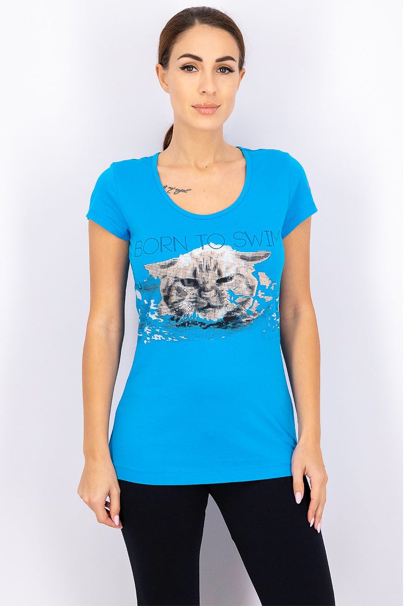 arena بلوزة شاطئية مطبوعة للنساء، تركواز - Image 1