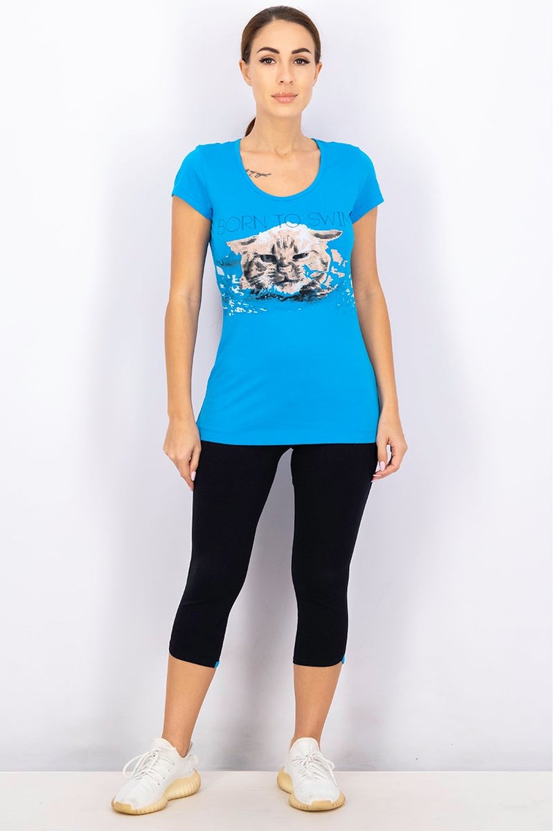 arena بلوزة شاطئية مطبوعة للنساء، تركواز - Image 4