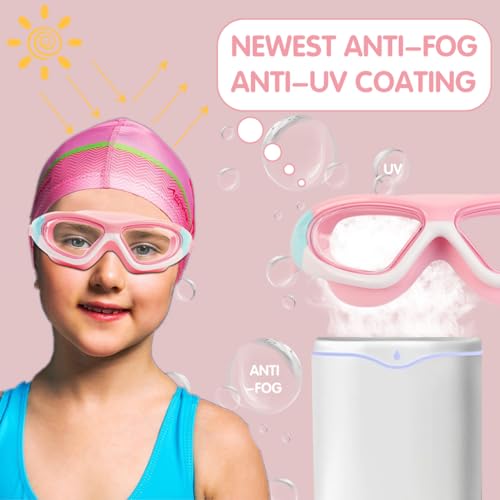 PROBEROS® Swimming Goggles for Kids, Leakproof Anti-Fog with Ear Plugs, UV Protection with Adjustable Strap Goggles for Swimming Air Tight Swim Goggles for Boys & Girls Aged 3-16 - Vibrant Pink - Image 3