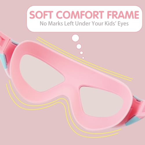 PROBEROS® Swimming Goggles for Kids, Leakproof Anti-Fog with Ear Plugs, UV Protection with Adjustable Strap Goggles for Swimming Air Tight Swim Goggles for Boys & Girls Aged 3-16 - Vibrant Pink - Image 5