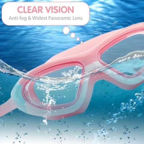PROBEROS® Swimming Goggles for Kids, Leakproof Anti-Fog with Ear Plugs, UV Protection with Adjustable Strap Goggles for Swimming Air Tight Swim Goggles for Boys & Girls Aged 3-16 - Vibrant Pink - Image 4