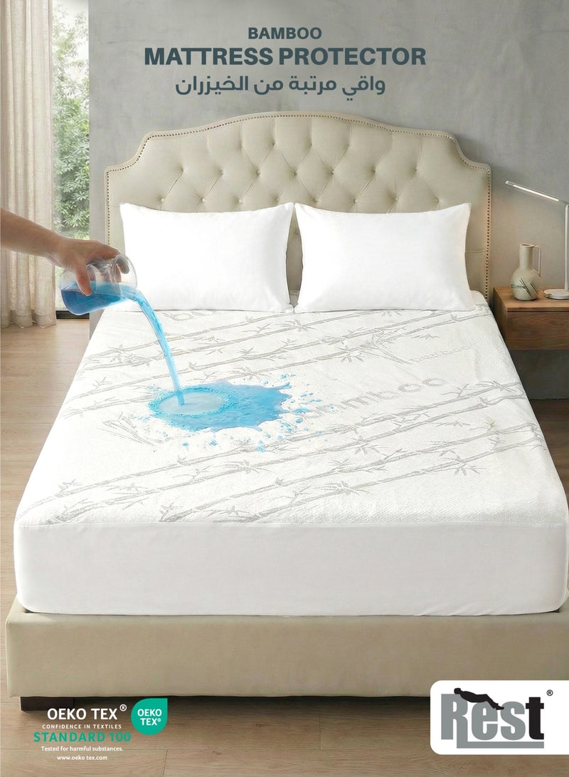 Rest Premium Bamboo Grey Mattress Protector 90x200+35CM Breathable & Waterproof - Image 1