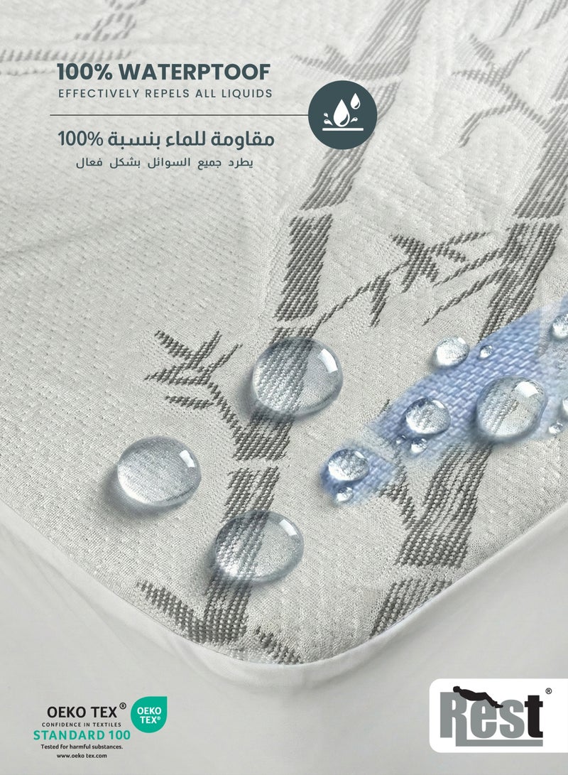 Rest Premium Bamboo Grey Mattress Protector 90x200+35CM Breathable & Waterproof - Image 5