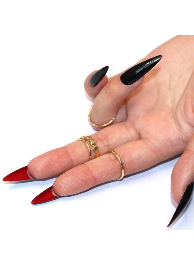 ALLKEM Black gloss-Red Bottoms 20 pcs Stiletto press on False Nail Tips 10 sizes Full Coverage Ballerina fake nails - Image 3