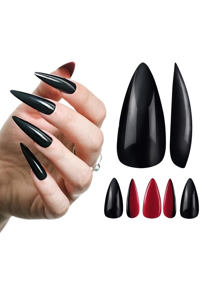 ALLKEM Black gloss-Red Bottoms 20 pcs Stiletto press on False Nail Tips 10 sizes Full Coverage Ballerina fake nails - Image 1