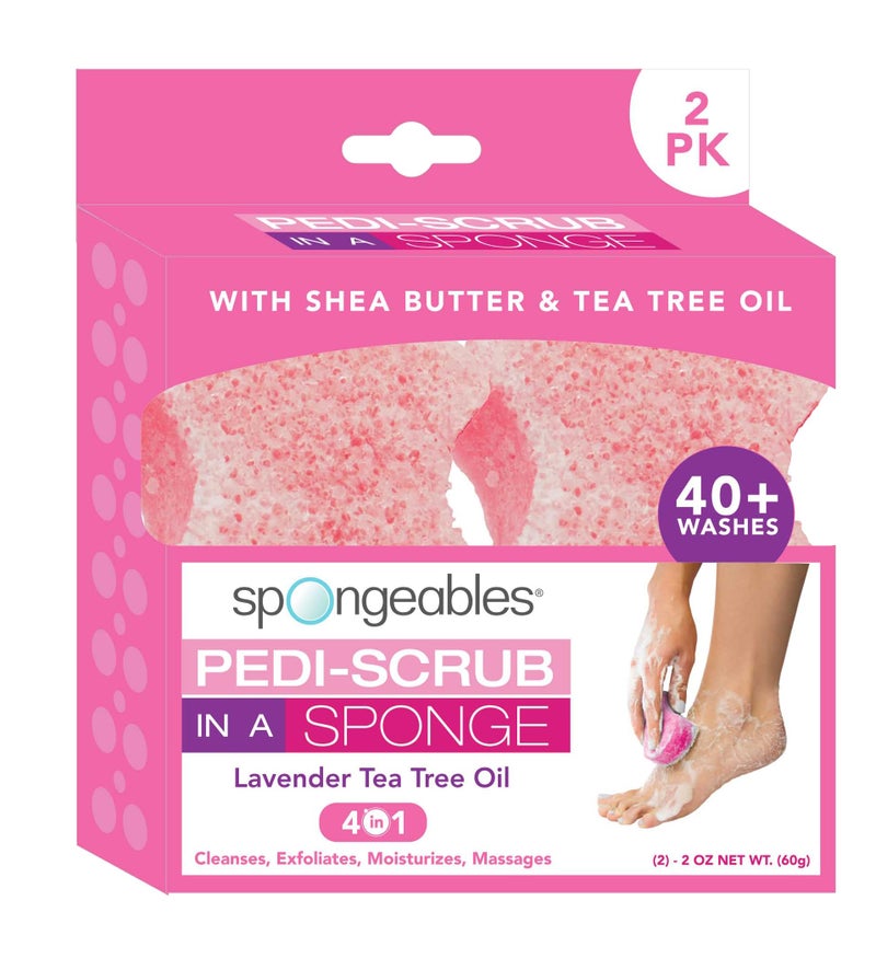 spongeables Spongables Pedi Scrub Foot Exfoliating 20+ Wash Sponge, Lavender, 2 Count - Image 1