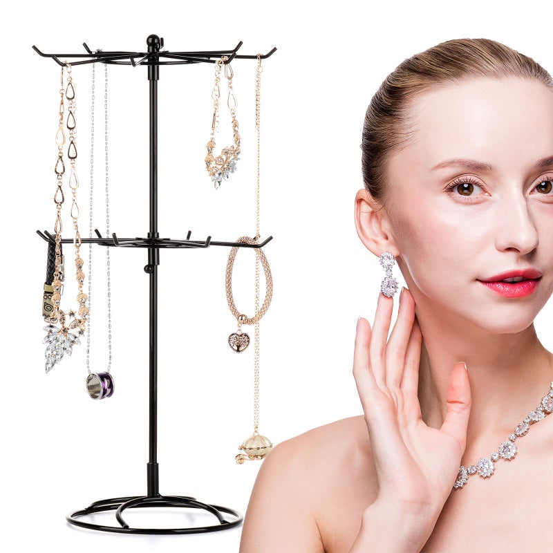 Eitonbu 2 Tier Jewelry Display Holder,Retail Spinner Display Stand,Rotating Bracelet Storage Rack,Dressing Table,Black - Image 3