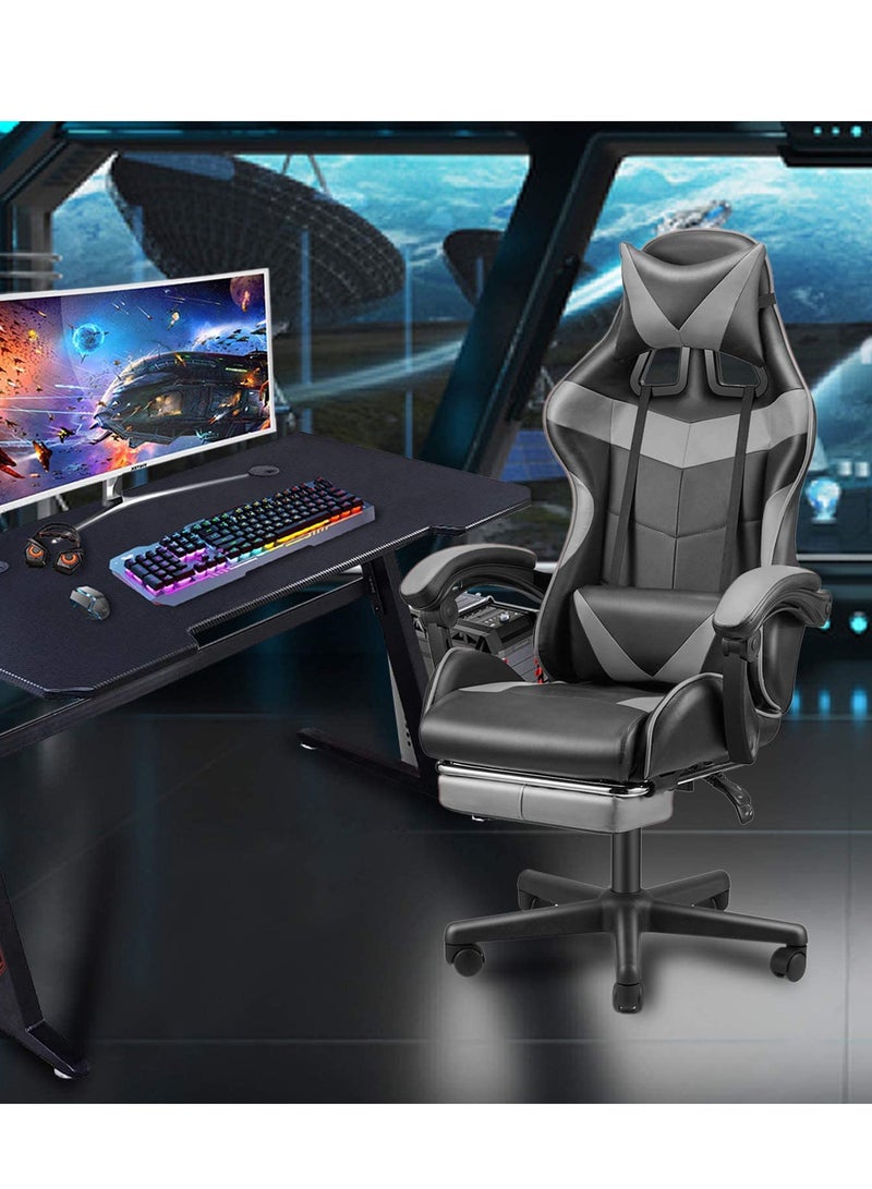 زويهاو كرسي ألعاب مع مسند للقدمين، كرسي مكتب مريح - ارتفاع قابل لتعديل كرسي ألعاب الفيديو، مسند رأس ودعم قطني، يدور بزاوية 360 درجة - Image 1