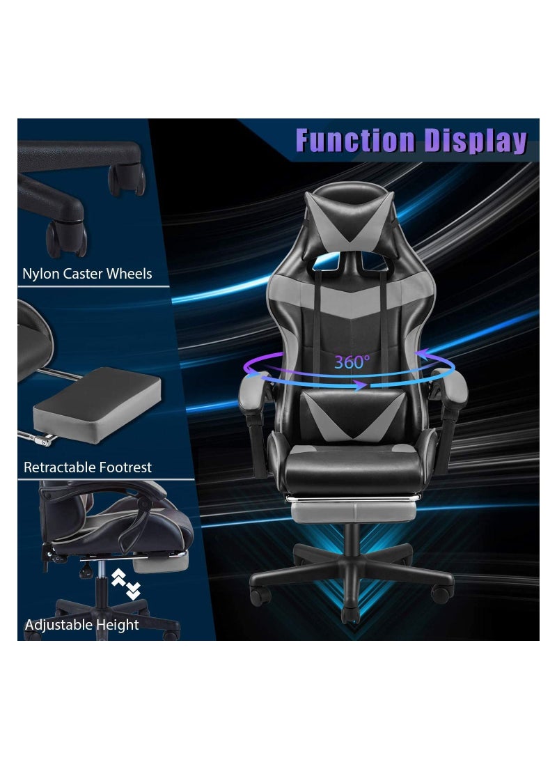 زويهاو كرسي ألعاب مع مسند للقدمين، كرسي مكتب مريح - ارتفاع قابل لتعديل كرسي ألعاب الفيديو، مسند رأس ودعم قطني، يدور بزاوية 360 درجة - Image 2