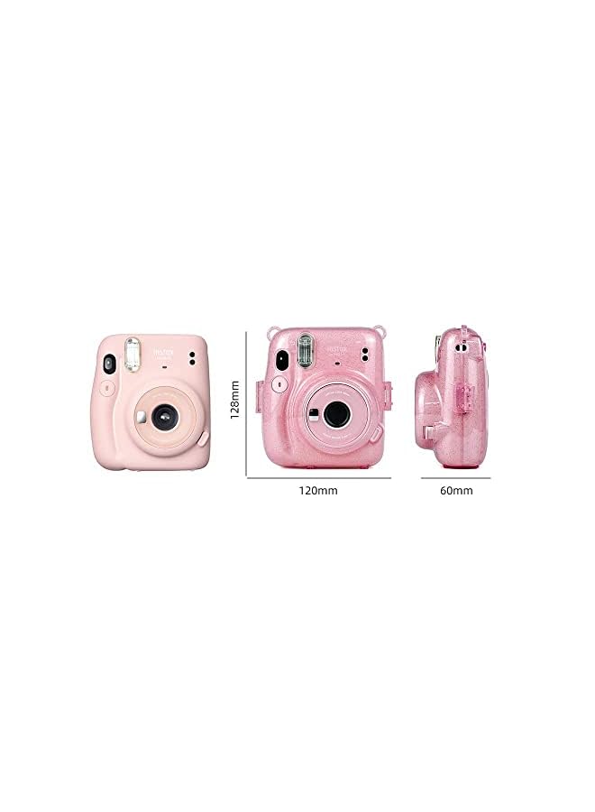 Excefore Camera Case for Fujifilm Instax Mini 11 Clear Case for Fujifilm Instax Mini 11 Instant Camera Protective Case Anti-Scratch with Colored Shoulder Straps (Glitter Pink2) - Image 5