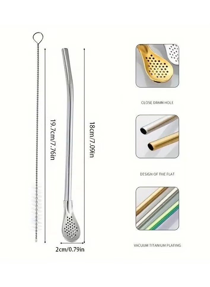 8-Piece Multifunctional Durable Stainless Steel Straws Set with Detachable Cleaning Design and 2 Cleaning Straws - for Tea, Juice Drinks - Image 2