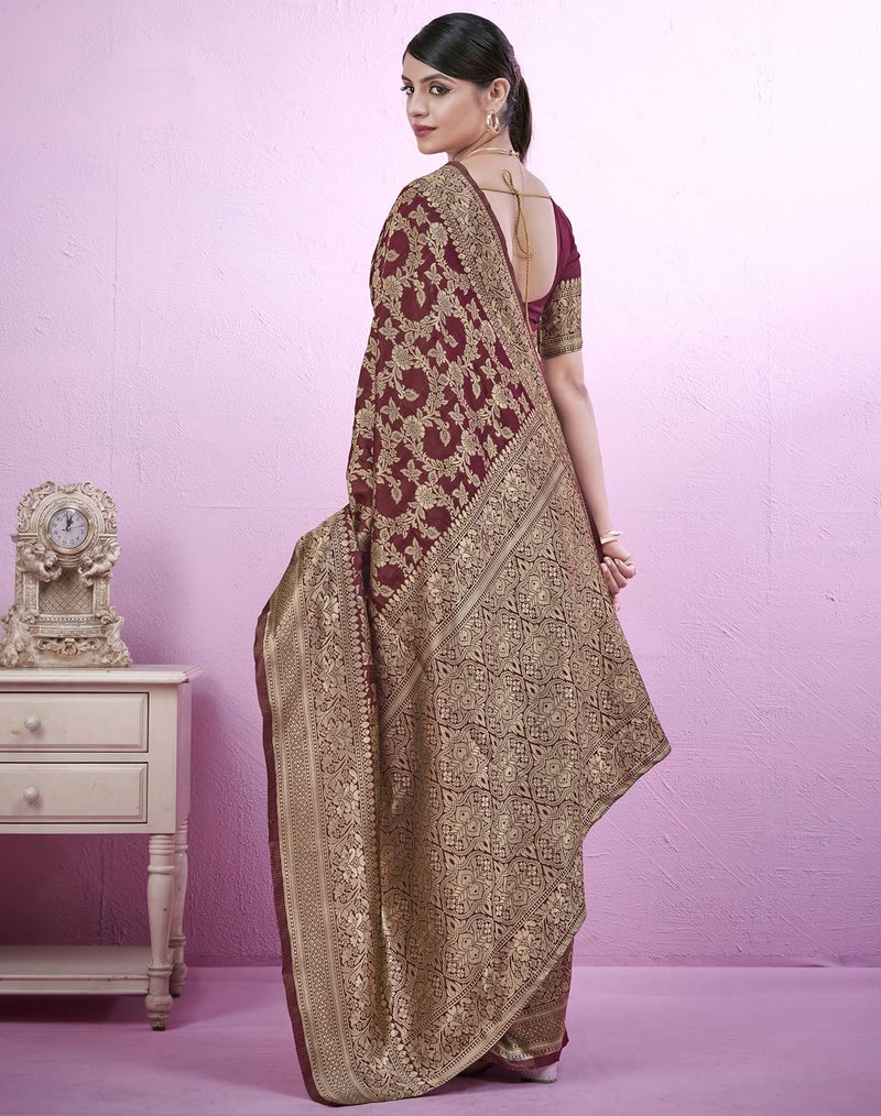 SIRIL Women's Banarasi Soft Silk Saree Pure Silk Kanjivaram Saree With Unstitched Blouse Piece (3662S392AAAA_Maroon & Golden) - Image 4