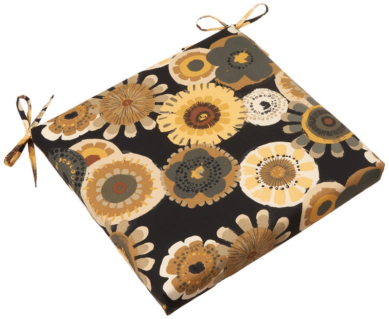 Pillow Perfect Floral IndoorOutdoor Square Corner Chair Seat Cushion with Ties Plush Fiber Fill Weather and Fade Resistant 20 x 20 BlackYellow Crosby 2 Count