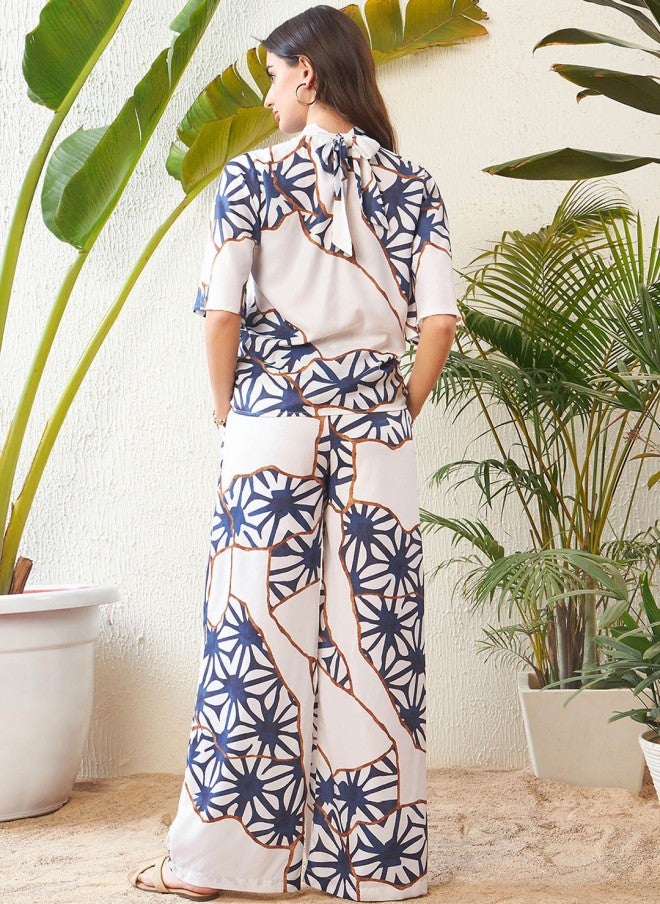 SASSAFRAS White Abstract Printed Top And Palazzo Set For Women - Image 5
