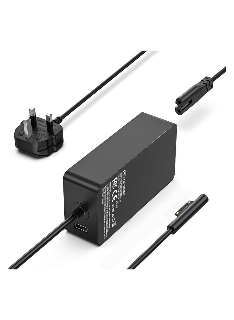 Jippofu 65W Microsoft Charger for Surface Pro 11 10 9 8 7+ 7 6 5 4 3 X, Windows Surface Laptop 7 6 5 4 3 2 1, Go 4 3 2 1, Book 3 2 1 Power Adapter Cable and USB Port 5V 1A