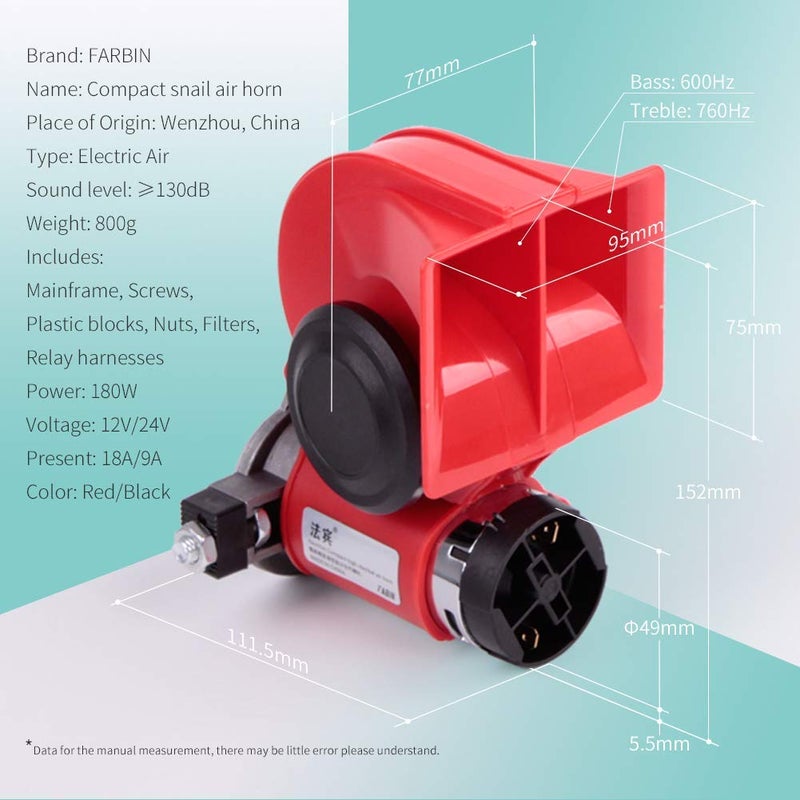 FARBIN طقم بوق سيارة FARBIN 12V 150db بوق هوائي عالي الصوت مع ضاغط، بوق مدمج مع زر توصيل للسيارة والشاحنة والجيب - Image 3