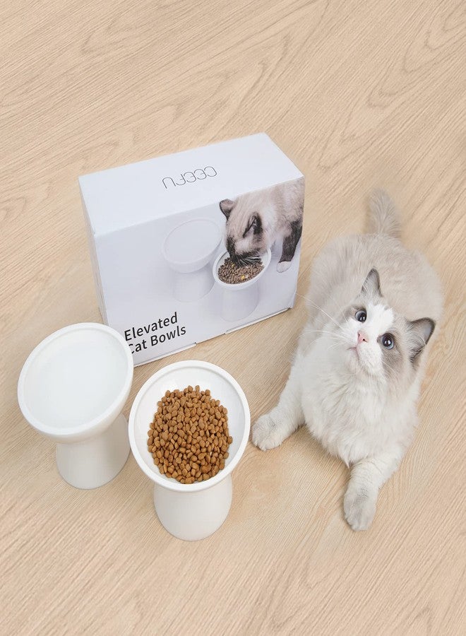 CEEFU Extra Wide Elevated Ceramic Cat Water Bowl - 6.2" Deeper Dish for Whisker Fatigue Relief, 5" Height for Easy Feeding, Lead & Cadmium Free, Durable Raised Cat Bowls, White - Image 5