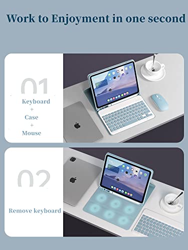 AnMengXinLing Keyboard Case for iPad Pro11 2022/2021 with Mouse Detachable Wireless Keyboard Pencil Holder Slim Smart Cover for iPad Pro 11 inch 4rd Gen/3rd Gen (Blue) - Image 3