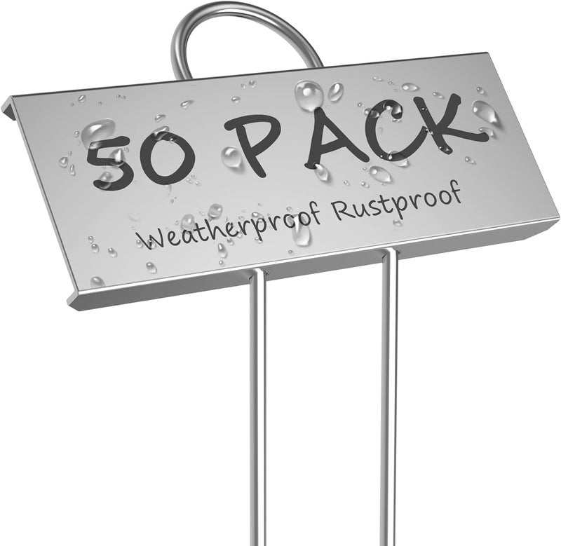 startostar 50-Pack Metal Plant Labels Weatherproof Garden Markers,Height 10.6'', Label Area 3.5''X 1.2'' Reusable Nursery Tags for Vegetables Herb Flower Seed Greenhouse - Zinc - Image 1