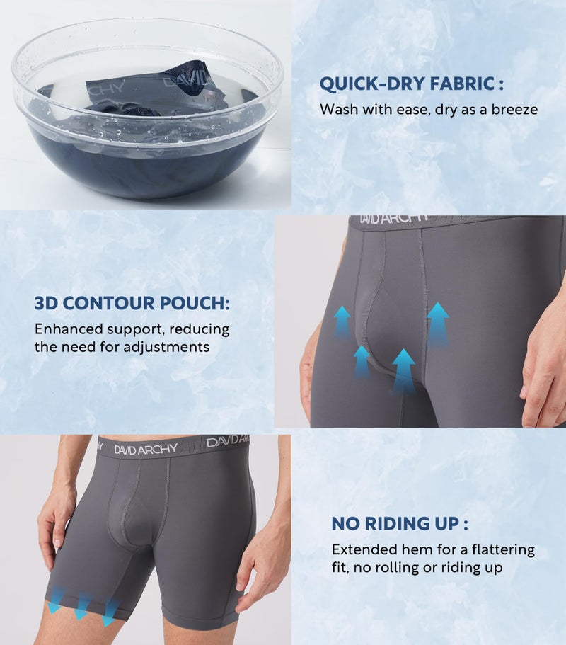 DAVID ARCHY Mens Underwear Solid Quick Dry Polyamide Boxer Briefs Active Performance Sports Waistband Ultra Soft Breathable Underwear in 3 Pack No Fly (M, Black/Dark Gray/Light Gray - Solid No Fly) - Image 4