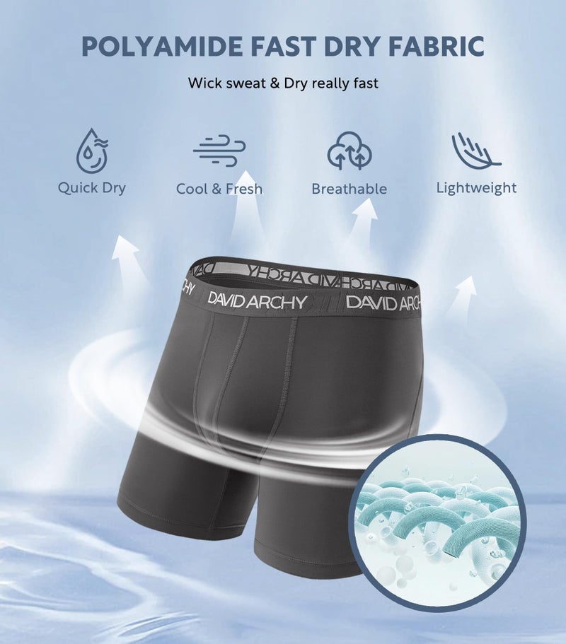 DAVID ARCHY Mens Underwear Solid Quick Dry Polyamide Boxer Briefs Active Performance Sports Waistband Ultra Soft Breathable Underwear in 3 Pack No Fly (M, Black/Dark Gray/Light Gray - Solid No Fly) - Image 2