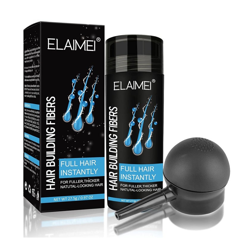Elaimei Hair Fibers for Thinning Hair Natural Formula Hair Fiber Hair Building Fibers Refill Thicker Hair in 15 Seconds Conceals Hair Loss  Look Younger Designed for Men  Women Black